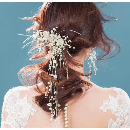 New Korean Style Wedding Pearl Hair Accessories Bridal Bride Crown And Earring Pageant Headband Princess Hair Jewelry Ornament