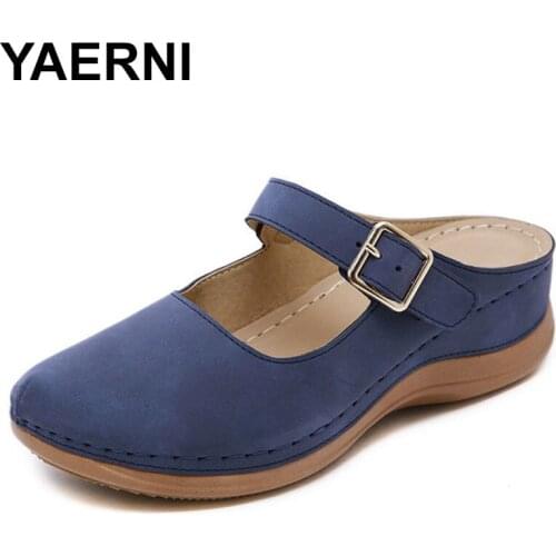 YAERNIZapatillas para mujer, zapatos exteriores para mujer, zapatillas de verano, zapatos de fondo grueso Baotou, sandalias Retr