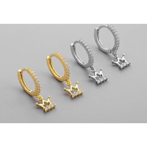 925 Sterling Silver Crown Charm Piercing Stud Earring For Women Girls Party Jewelry Pendientes Accessories eh995