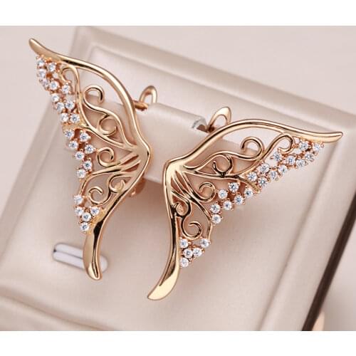 Kinel 585 Rose Gold Luxury Hollow Butterfly Women Earring Bling Crystal Zircon Dazzling Stud Earring Wedding Jewelry Gift
