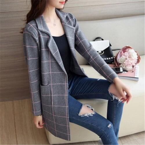 Autumn winter womens autumn 2020 new fashion sweater cardigan lazy wind knit jacket female Striped knit cardigan D496