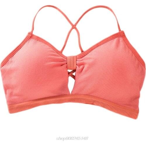 Women Girl Ribbed Knit Bralette Bright Candy Color Cross Strappy Backless Underwear Hollow Knotted Front Push Up J29 21 Dropship