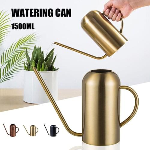 1.5L Large-Capacity Retro Golden Stainless Steel Long-Mouth Watering Can for Indoor and Outdoor Potted Plants TN88