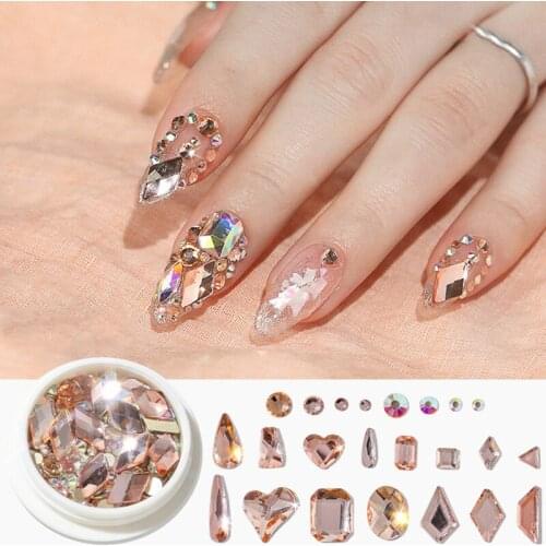 1Box Mixed Size 3D Rhinestones Beads AB Flat Back Shiny Stones Nail Art Decorations Nail Gems Diamond Crystal Strass Accessories