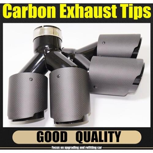 1 Pair Y Style Matt Carbon Model Dual Carbon Fiber+Black Stainless Steel Universal Exhaust Tip Double End Pipe For Akrapovic