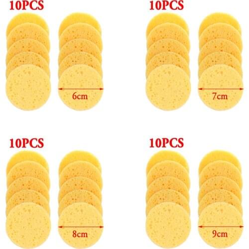 10pcs Natural Wood Pulp Body Facial Cleansing Sponge Round Soft Yellow Cosmetic Puff Skin Care Beauty Exfoliator Makeup Tools