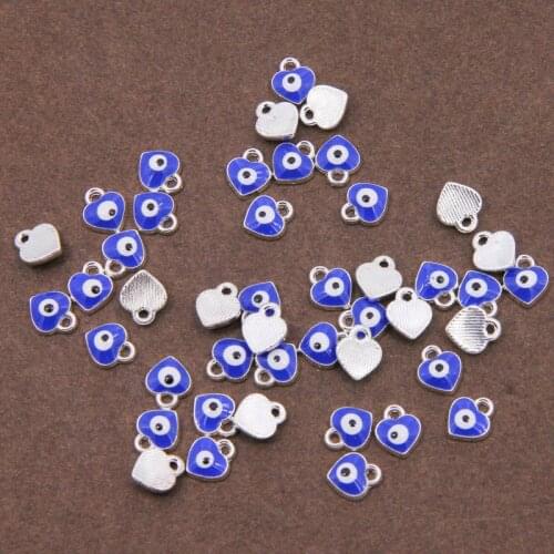10 pcs wholesale 17 * 8 * 3mm blue evil eye charm heart bracelet necklace pendant for fashion craft jewelry accessories