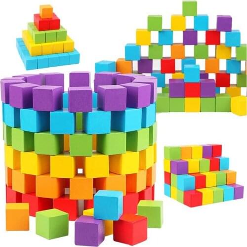 100pcs/lot 2X2CM Wooden Cubes Building Blocks Baby Educational Color and Geometric Shape Colorful Wood Squares Toys Children Toy