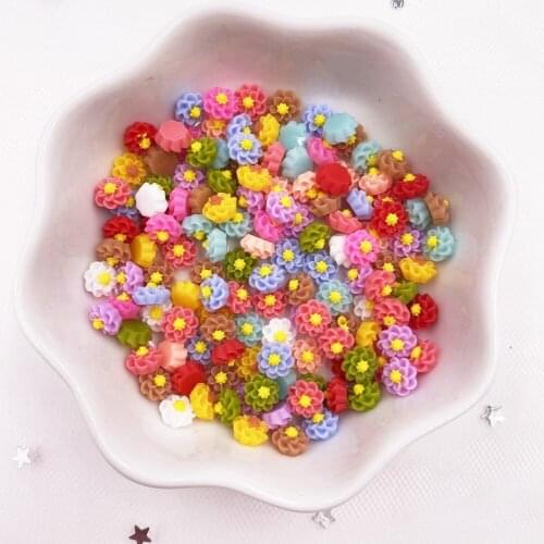 100pcs Resin Colorful 6mm 3D Flower Flatback Stone Applique DIY Wedding Scrapbook Embellishment Manicure Accessories Craft SL243