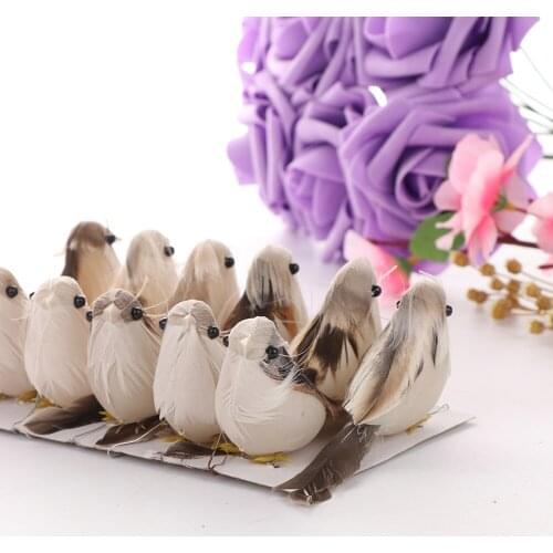 12 Pcs Simulation Feather Birds Models Fake Artificial Foam Animal Wedding Home Garden Ornament Miniature Decoration