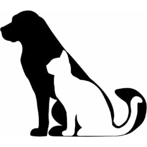 14CM*12.1CM Car Sticker With A Cat And Dog Sitting Ttogether Black/Silver C2-3187