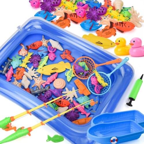 15-68PCS Kids Magnetic Fishing Toy Set Baby Water Toys with Inflatable Pool Magnet Fishing Rod Classic Toys for Children Gifts