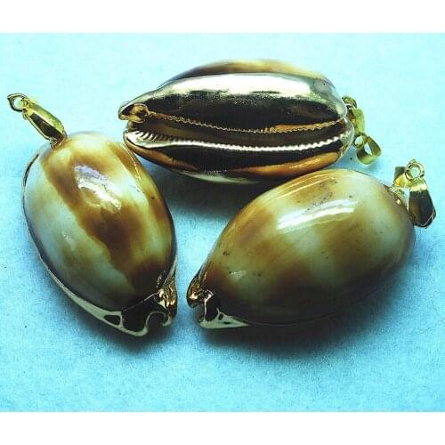 3pcs nature sea shell pendants with golden plated 30x40mm women jewelry pendant making jewelry findings good selling free ship