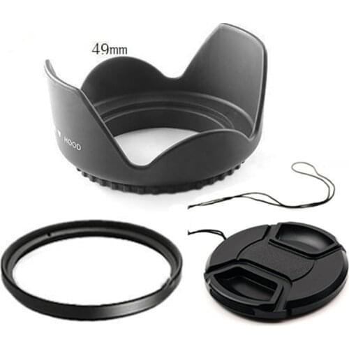 49mm 49mm Flower Lens Hood +UV Filter +Lens Cap for 49mm: 18-55, etc. for Sony NEX series lens diameter of 49mm DSLR