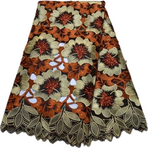 5 Yards African Handcut Lace Holed Embroidery Fabric with Stones Nigerian Ghana african Traditional Wear-N88203