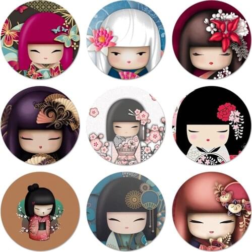 58mm kawaii Japanese Kokeshi Doll Icons Pins Badge Decoration Brooches Metal Badges For Backpack Decoration
