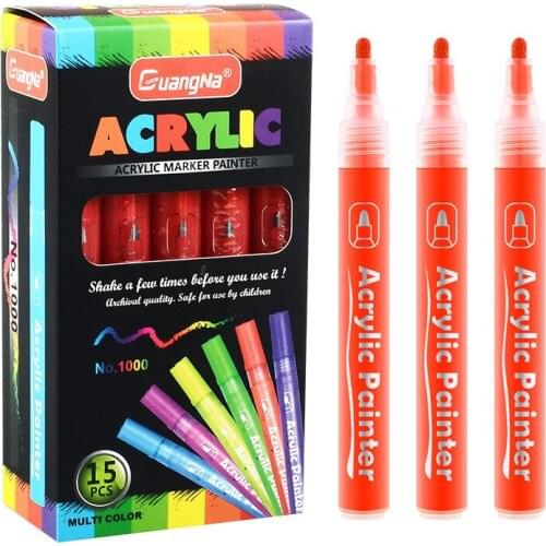 Acrylic Marker 12/15/24/36 Colors 3mm Acrylic Paint Marker for Ceramic Rock Glass Porcelain Mug Wood Fabric Canvas Painting