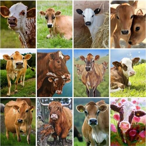 DIY Cow 5D Diamond Painting Full Round Drill Animal Diamond Embroidery Cross Stitch Kits Mosaic Wall Art Home Decor