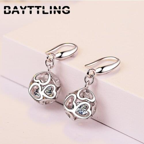 BAYTTLING 925 Sterling Silver 32MM Hollow Ball Heart Zircon Earrings For Women Fashion Wedding Jewelry Earrings Gifts