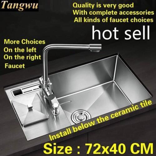 Free shipping kitchen manual sink single trough 304 food-grade stainless steel faucet is on the left and right hot sell 72x40 CM