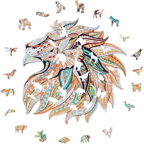 Montessori Wooden Puzzle For Kids Lion Eagle Animal Shape Puzzles Jigsaw Toys For Children Adults Christmas Mechanicle Puzzles