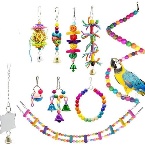 Parrots Bird Cage Toys Set Metal Rope Small Ladder Chewable Swing Hanging Beads Ball Bell Bird Supplies Parrot Accessories