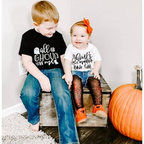 Kids Halloween Shirt Baby Halloween T-Shirt Halloween Kids Toddler Shirts Funny Ghouls T-Shirts Short Sleeve Orange Tops Tee