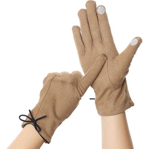 Elegant Vintage Gloves Women Winter Touch Screen Driving Gloves Warm Mitts Full Finger Mittens Girls Outdoor Sport Female Glove