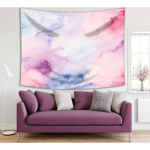 Tapestry Watercolor Painting Colorful Splashing on Paper Abstract Clouds Crearive Art Pink Blue Purple