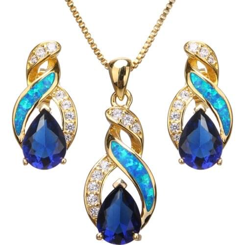 Hermosa Fire Australian Opal Jewelry Set Yellow Golden Earrings Pendant Necklace Set Modern 8 Design Beauty Women Gift JS9