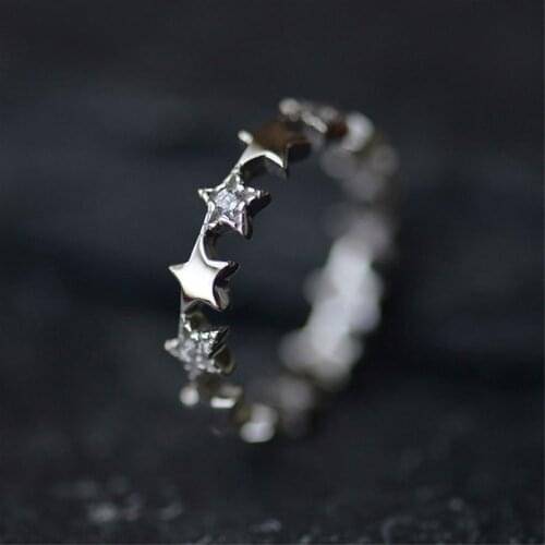 925 Sterling Silver Literary Star Elegant Sweet Temperament Personality Fashion Female Resizable Opening Rings SRI055