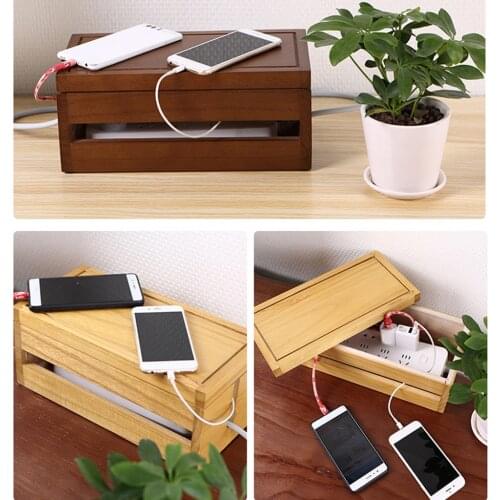 Cable Management Box Wood Cord Organizer Blocks Wire Management Hider Home