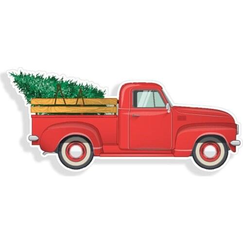 Red Santa Old Truck Christmas Tree Sticker Car Cup Wall Window Bumper Door Decal