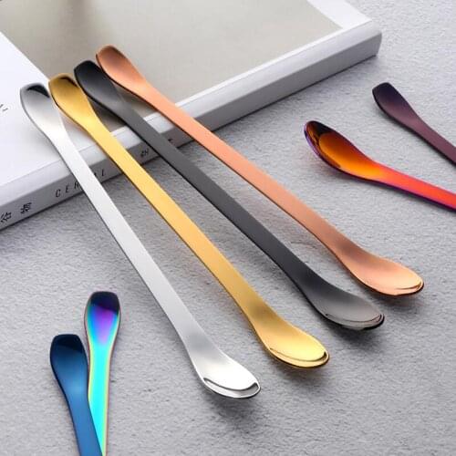 Double Head Kitchen Seasoning Spoon Mixing Spoons For Coffee Stainless Steel Teaspoon Ice Cream Scoop LX4539