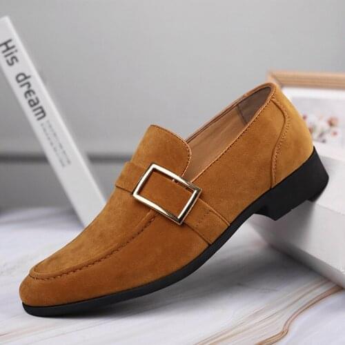Men Loafers Suede Leather Slip on Shoes Comfortable Breathable Driving Shoes Square Toe Wear-resistant Peas Shoes Big Size