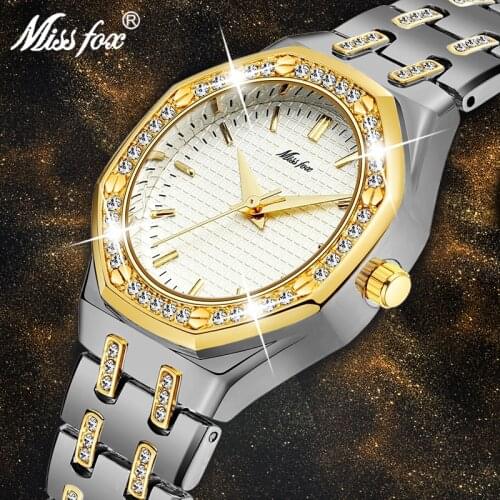 MISSFOX Fashion Watches Womens Expensive 18K Gold Ladies Wrist Watch Women Quartz Classic Analog Diamond Jewelry Hand Watch
