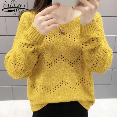 Spring New Fashion Elegant Knitted Women Sweater Autumn V-neck Long Sleeve Women Clothing Women Blouses Casual Sweater 5456 50