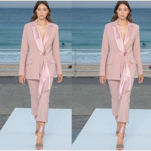 Fashion Pink Mother of the Bride Pants Suits Women Ladies Formal Evening Party Tuxedos Formal Work Wear For Wedding