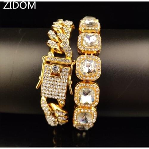 Hip hop iced out bling Men cuban chain bracelets AAA rhinestone fashion tennis chain male bracelet Hiphop jewelry charm gifts