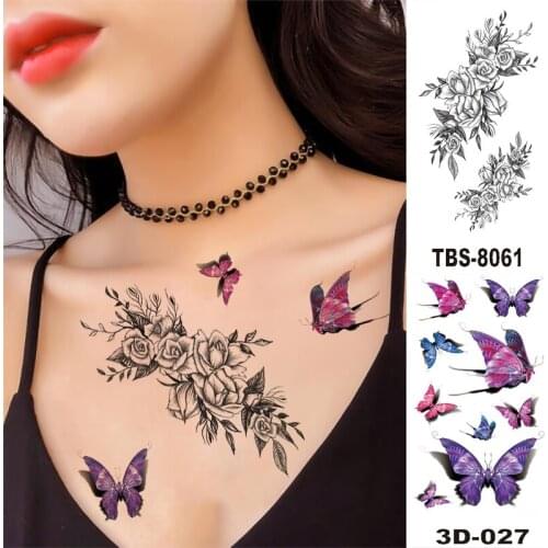 Temporary Waterproof Tattoo Sticker Purple Rose Flower Tiger Scorpion Indian Men and Women Body Art Tattoo Hands Legs Chest Hip