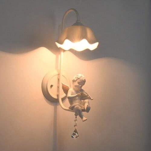 Nordic creative cute simple modern childrens room bedroom mirror lamp bedside living room double-headed angel wall lamp