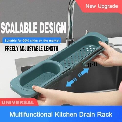 New Telescopic Sink Rack Holder Expandable Storage Drain Basket Kitchen Household Adjustment Drain Basket For Home Kitchen