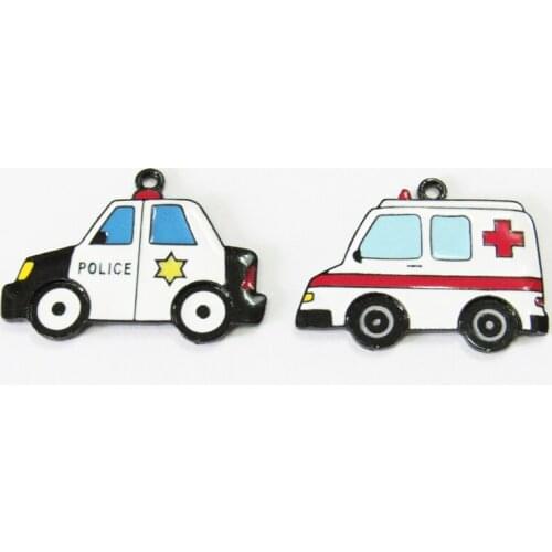 Newest! 10pcs/lot All Enamel Police Wagon / Ambulance Pendants