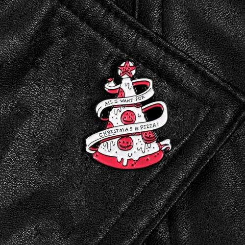 Christmas tree pizza pins Cute lovely white red metal Lapel pins Enamel pin Brooches for bag hat clothes Christmas jewelry gifts