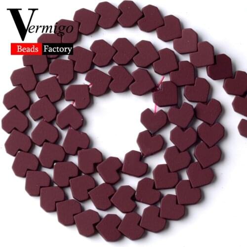 Wholesale 8mm Red Wine Heart Shape Nanotech Rubber Hematite Stone Beads For Jewelry Making Spacer Loose Beads Diy Bracelets 15