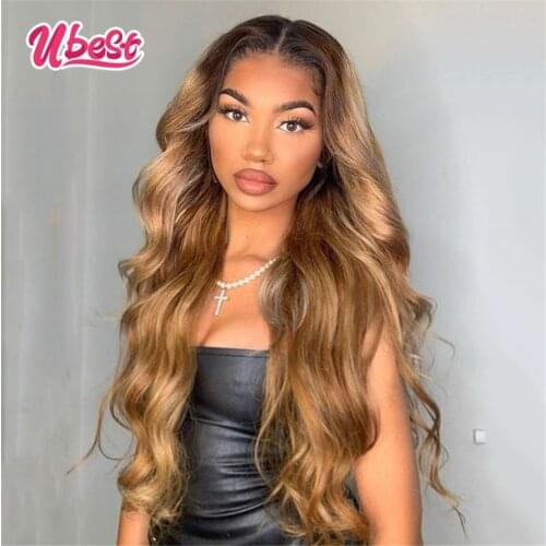 Ubest 1B 27 Color Transparent 30 Inch Lace Front Wig Malaysian Body Wave Colored Human Hair Wigs Pre Plucked Frontal Wig 180