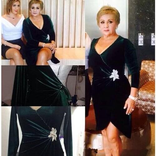 Mother Of The Bride Dresses long Sleeve with v Neck green Velvet Elegant Wedding Party Gowns For Women Gelin elbiselerinin annes