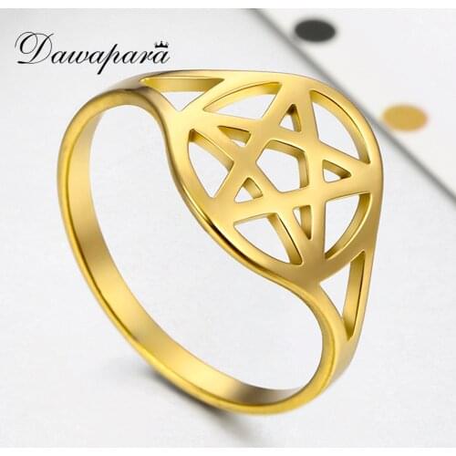 Dawapara Hollow Pentagram Stainless Steel Ring for Women Five-pointed Star Finger Ring Vintage Amulet Jewelry
