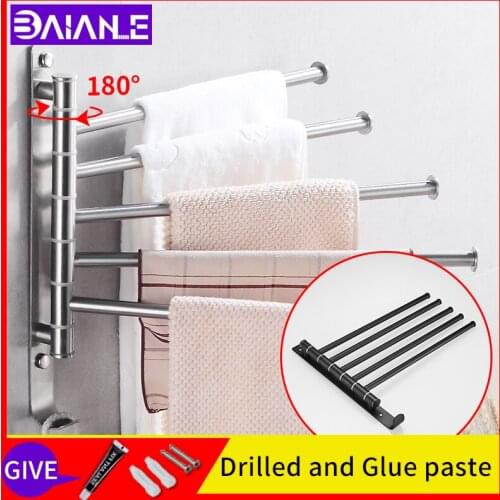 Toilet rotating towel racks stainless steel wall mounted towel holder glue paste towel rail hanger with hook bathroom Shelf