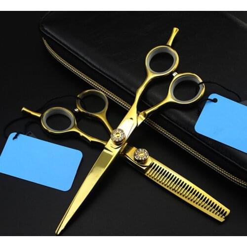 Professional JP 440c steel 5.5 & 6 inch gold gem hair scissors haircut thinning barber cutting shears Hairdresser scissors